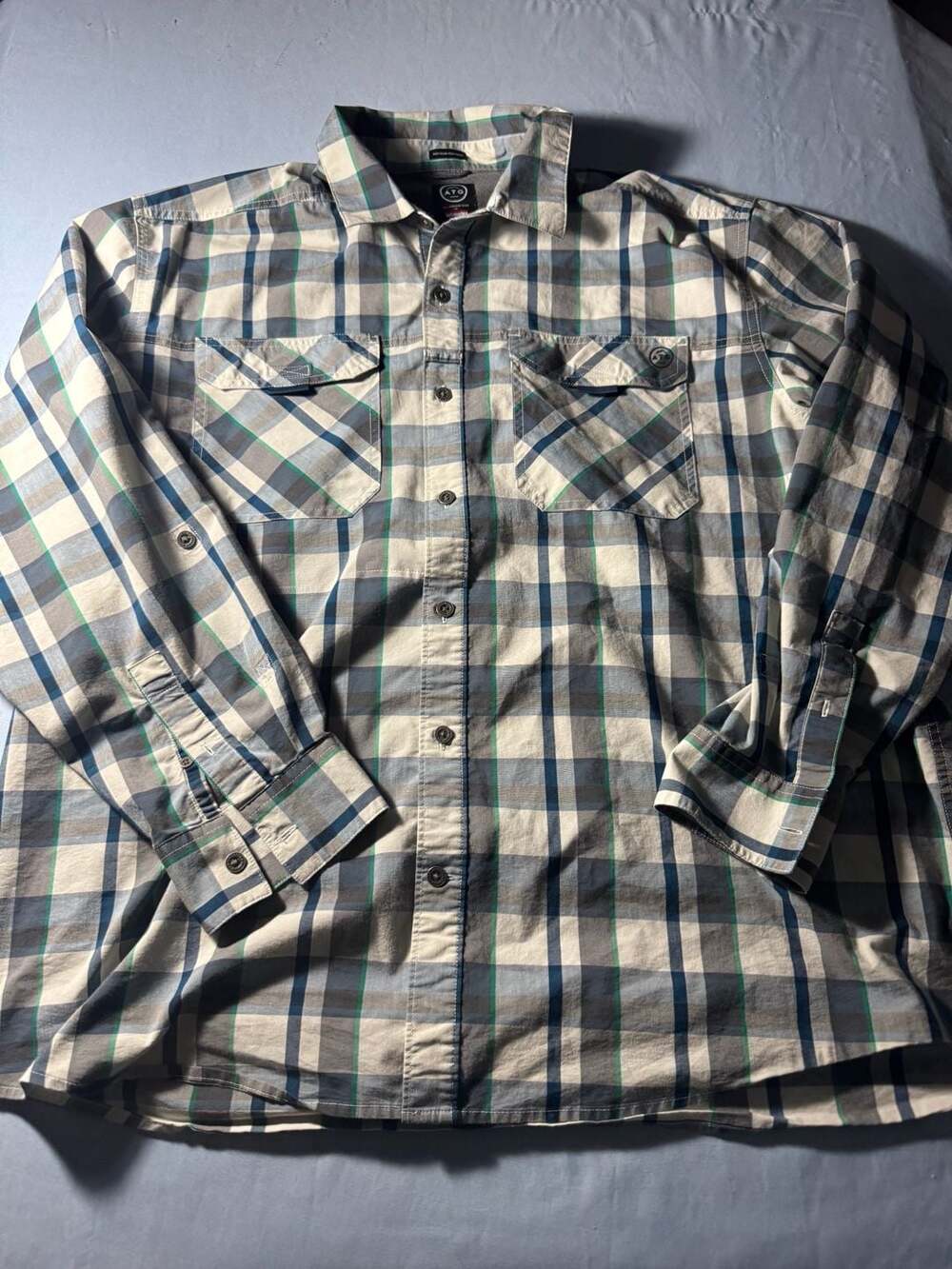 Wrangler Atg Plaid Long Sleeve Shirt XXL Gray Blue